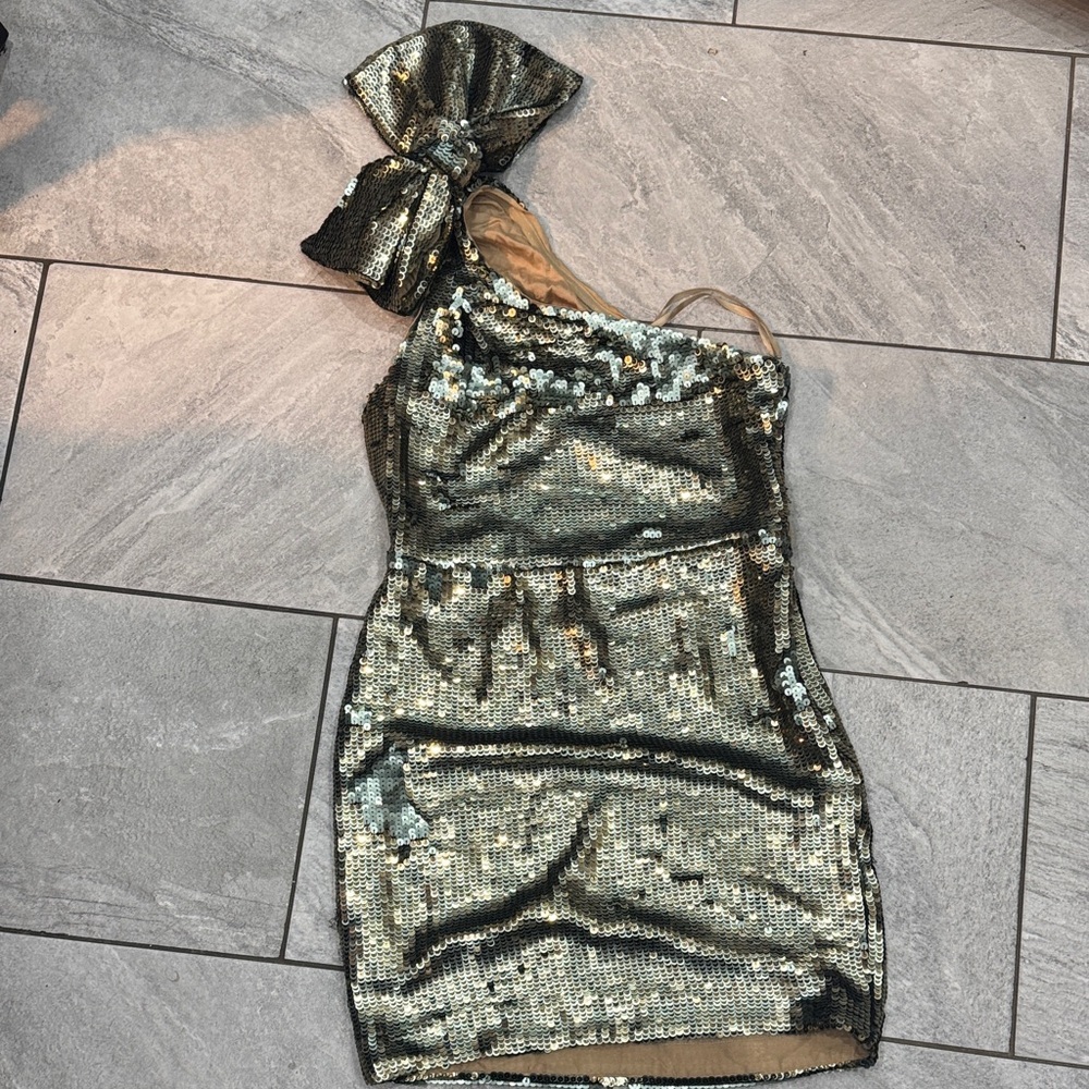 Sequin One-Shoulder Dress with Bow (slight damage see pics)